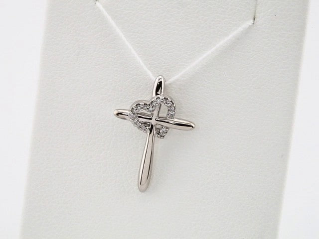 14K White Gold .04 CTW Natural Diamond Heart & Cross Pendant