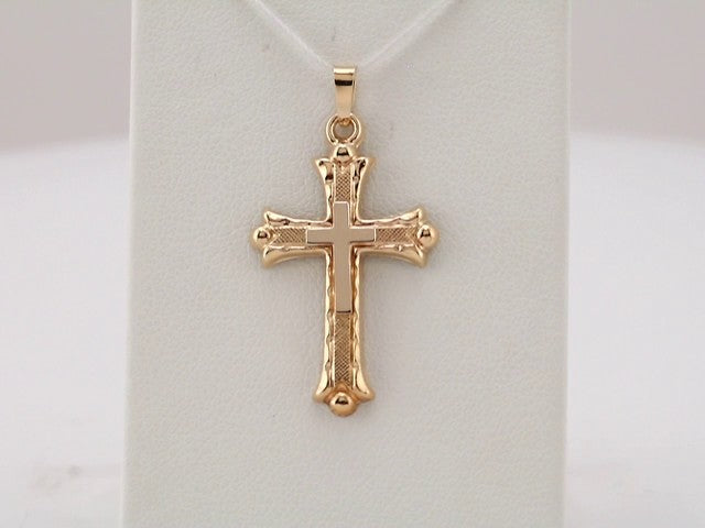 14K Yellow/White Gold 25.5x18 mm Hollow Cross Pendant