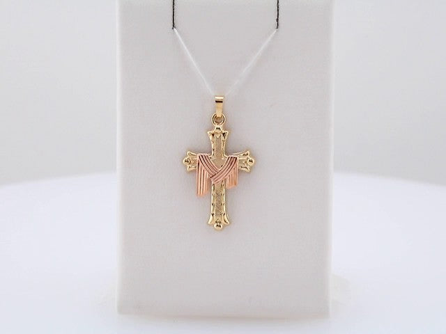 14K Yellow Gold/Rose 25.5x18 mm Cross with Robe Pendant
