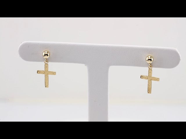 14K Yellow Gold 11x8 mm Cross Earrings